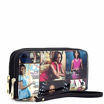 OBAMA Magazine Print Dual Zip Around Wallet RZ-OA028