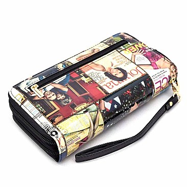 OBAMA Magazine Print Dual Zip Around Wallet RZ-OA028