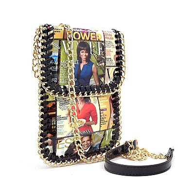 OBAMA MAGAZINE PRINT Metal Chain Cross Body Bag