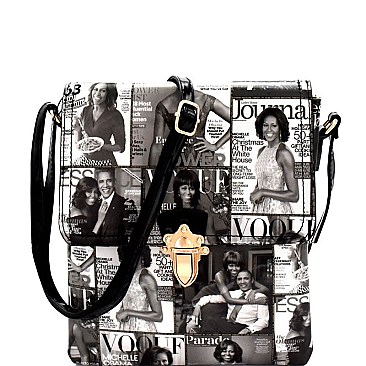 Push-Lock Accent Magazine Print 3-Compartment Cross Body  OA2592-LP