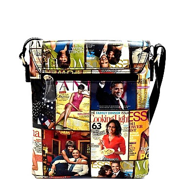 Push-Lock Accent Magazine Print 3-Compartment Cross Body  OA2592-LP