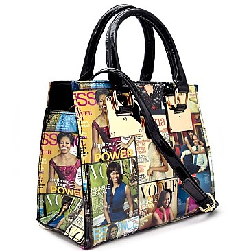 Magazine OBAMA Print Hardware Accent Mini Satchel RZ-OA2664