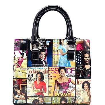 Magazine OBAMA Print Hardware Accent Mini Satchel RZ-OA2664