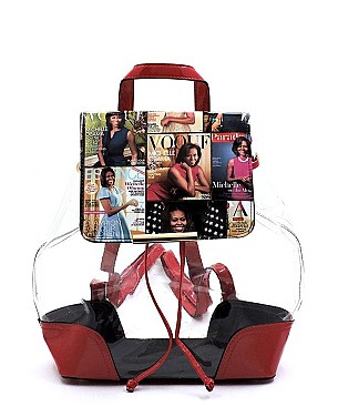 Magazine Cover Collage Clear Drawstring Backpack