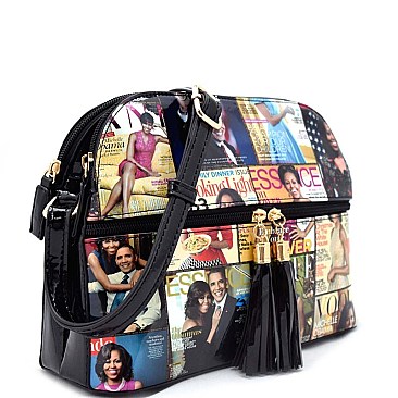 OBAMA MAGAZINE PRINT MULTI COMPARTMENT Cross Body Messenger