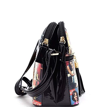 OBAMA MAGAZINE PRINT MULTI COMPARTMENT Cross Body Messenger