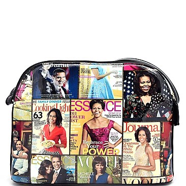 OBAMA MAGAZINE PRINT MULTI COMPARTMENT Cross Body Messenger