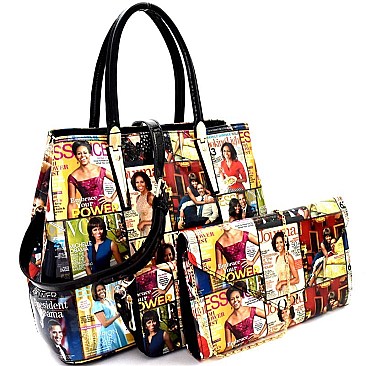 OBAMA Magazine Print 3 in 1 Patent Satchel Value SET