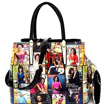 OBAMA Magazine Print 3 in 1 Patent Satchel Value SET