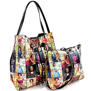 Magazine Print 2 in 1 Patent Drawstring Hobo OA2696