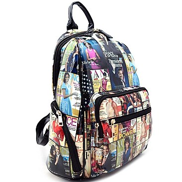 Magazine OBAMA Print Patent Fashion Backpack RZ-OA2697