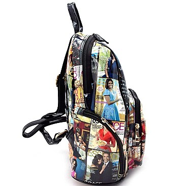 Magazine OBAMA Print Patent Fashion Backpack RZ-OA2697