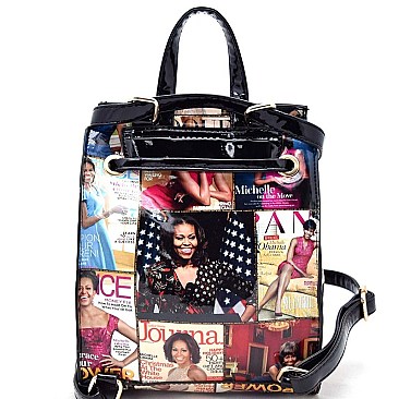 Obama Magazine Print Draw String Mini Backpack RZ-OA2708