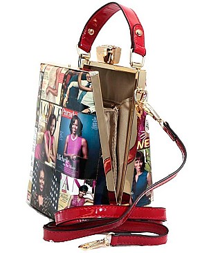 Collage Magazine Cover Handbag with Detachable Strap