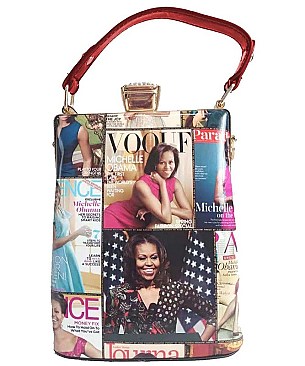 Collage Magazine Cover Handbag with Detachable Strap