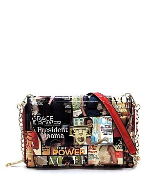 Zip Around Magazine Cover Collage Cross Body Clutch Wallet