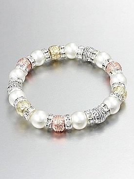 PEARL & CRYSTAL BEADED STRETCH BRACELET