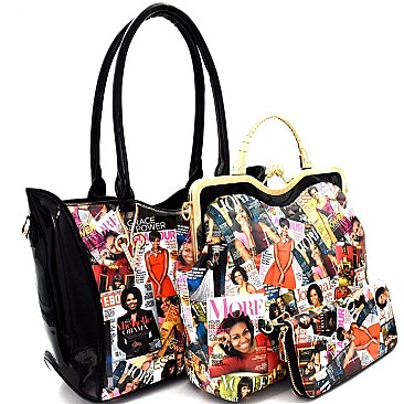 OBAMA PURSE Kiss-Lock Satchel 3 in 1 Tote Wallet SET
