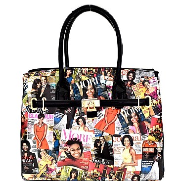 Obama handbag - Padlock Accent Magazine Print Large Satchel MH-OB6991