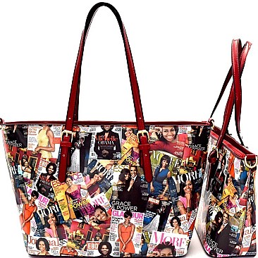 OBAMA Magazine Print 2 in 1 Twin Tote SET MH-OB6995