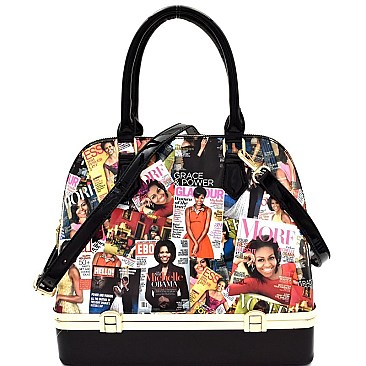 Michelle Obama Magazine Print Bottom Compartment Satchel  MH-OB7067