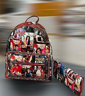 2 IN 1 Magazine Picture Backpack with wallet