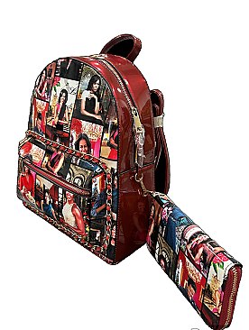 2 IN 1 Magazine Picture Backpack with wallet