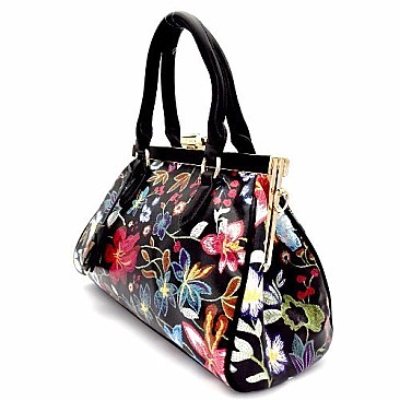 OC6460-LP Flower Embroidery Print Rhinestone Frame Satchel