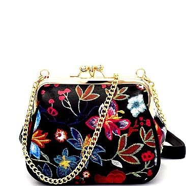 OC6465-LP Flower Embroidery Print Double Kiss-Lock Cross Body