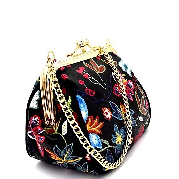 OC6465-LP Flower Embroidery Print Double Kiss-Lock Cross Body