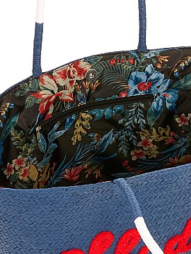 TRENDY NAVY Color Beach Bag with print