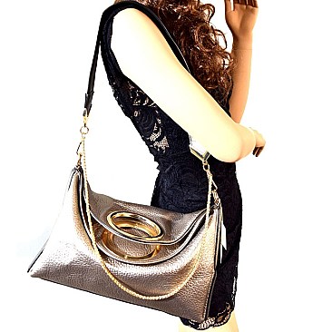 OK0008-LP Handle and Chain Accent 2 Way Satchel Shoulder Bag