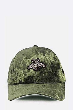 DISTRESSED BEE EMBELLISHED VELOUR CAP