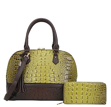 2-in-1 Crocodile Skin Dome Satchel Wallet Set