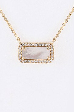 Classy Mother Of Pearl Crystal Pendant Dainty Necklace LAON6482