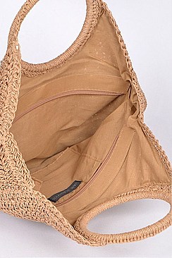 Large Raffia Woven Round Handbag