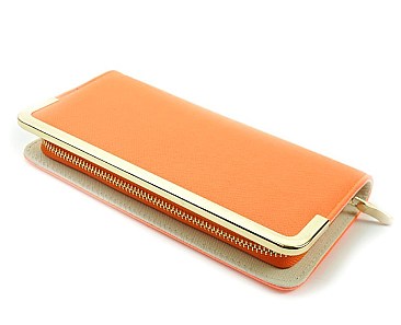 NEON COLOR METAL ACCENTED ROOMY WALLET