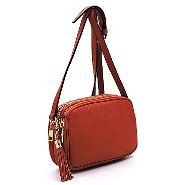 Multi Compartment Tassel Crossbody Bag