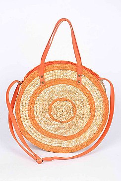 2Tone Raffia Straw Round Bag