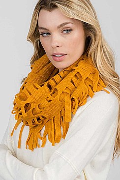 Pack of 12 Chic Assorted Color Fringe Detail Infinity Scarf