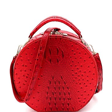 ROUND OSTRICH EMBOSSED SATCHEL