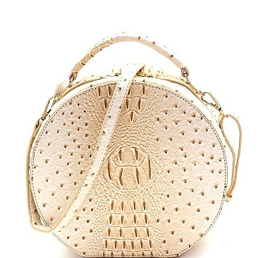 ROUND OSTRICH EMBOSSED SATCHEL