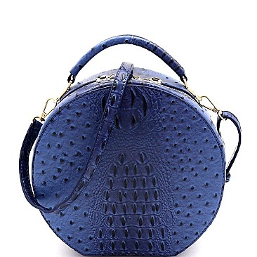 ROUND OSTRICH EMBOSSED SATCHEL