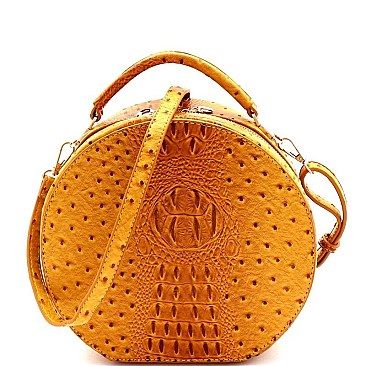 ROUND OSTRICH EMBOSSED SATCHEL