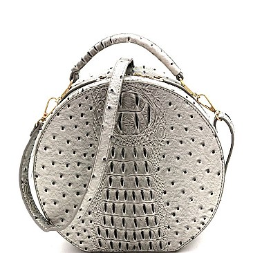 ROUND OSTRICH EMBOSSED SATCHEL