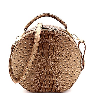 ROUND OSTRICH EMBOSSED SATCHEL