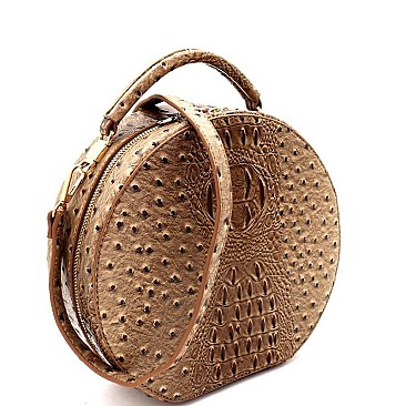 ROUND OSTRICH EMBOSSED SATCHEL