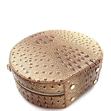 ROUND OSTRICH EMBOSSED SATCHEL