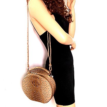 ROUND OSTRICH EMBOSSED SATCHEL