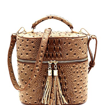 OSTRICH EMBOSSED TOP HANDLE SATCHEL